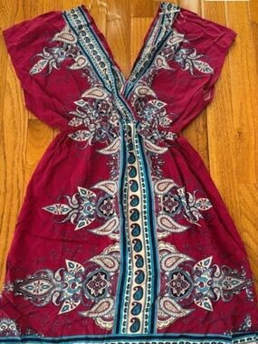 Rue21 Burgundy/Purple Paisley V-Neck Fit & Flare Dress
